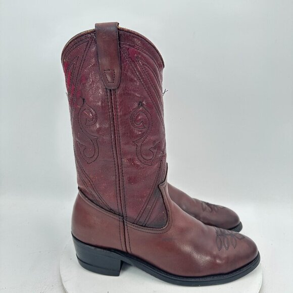 Miragum Men Size 10D Brown Burgundy Leather Slip Resistant Pull On Western Boot - Picture 4 of 13